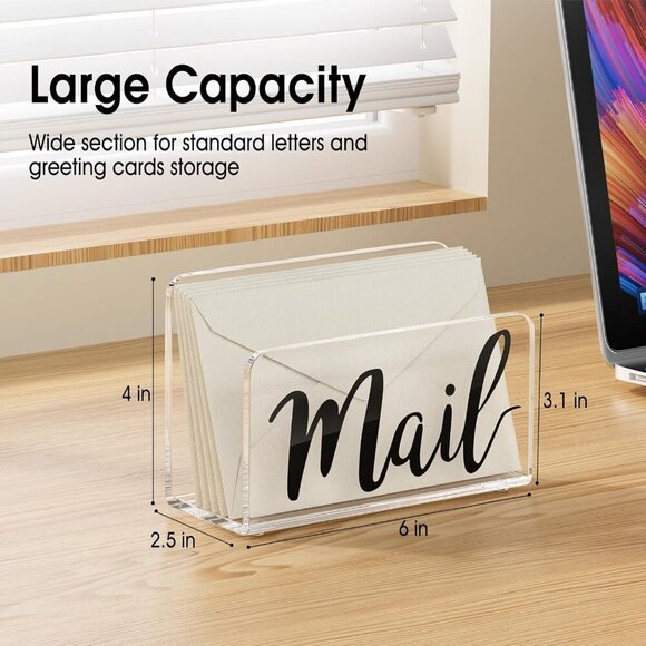 Acrylic Mail Holder, Clear Sorter, Organizer Countertop, Print Script Letter Hol - Picture 3 of 8